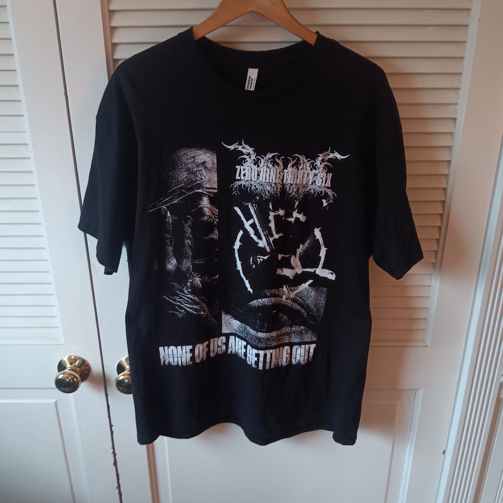 Zero 9:36 None of Us Are Getting Out Black AlbumTee with White Graphic